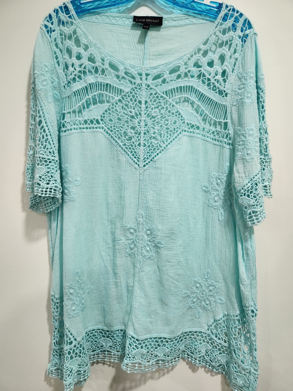 Lane Bryant Mint Green Crochet Tunic Top